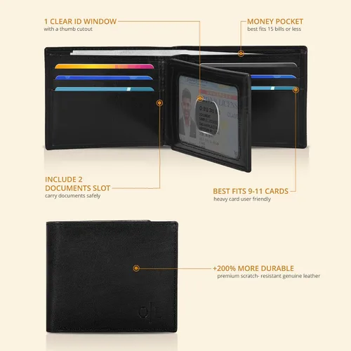 Vista 60 de Carteras RFID delgadas para hombres - Cartera de bolsillo frontal de piel genuina