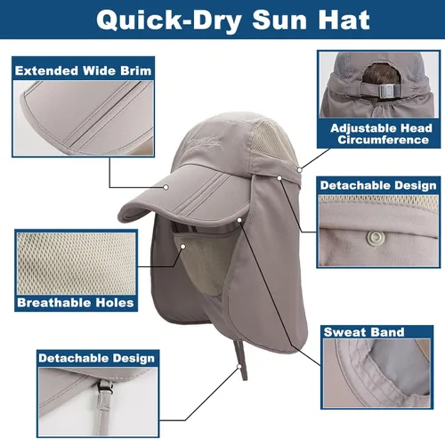 Vista 6 de Surblue Sombrero de pesca con solapa para el cuello, protección UV, protección UV, UPF50+