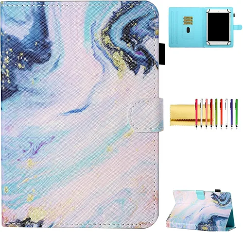 Vista 17 de Funda universal para tablet de 6.5 a 7.5 pulgadas, de piel sintética, funda protectora con ranuras para tarjetas y soporte para lápiz capacitivo