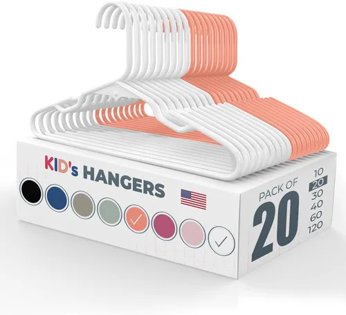 Vista 9 de Perchas de plástico para niños de 12 pulgadas, paquete de 10 unidades, fabricadas en los Estados Unidos, capacidad de 5 libras, perchas para ropa