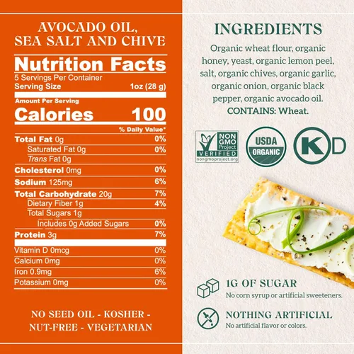 Vista 2 de Firehook Galletas de aceite de aguacate, sal marina y cebollino – horneadas artesanalmente, únicamente crujientes, hechas con ingredientes orgánicos