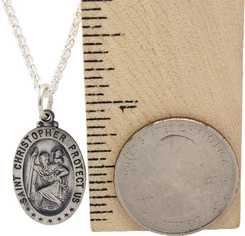 Vista 12 de Collar con medalla de St Christopher – Medallón oval de plata de ley y cadena – Grabado personalizado – Caja de regalo