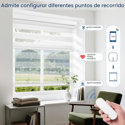 Vista 5 de Grandekor Persianas motorizadas de cebra con control remoto, sin taladro, sin herramientas, persianas de cebra inalámbricas de doble capa