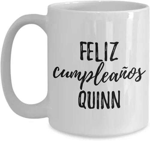 Vista 9 de Feliz Cumpleanos Quinn Mug Spanish Happy Birthday Personalized Name Gift Coffee Tea Cup 11 oz
