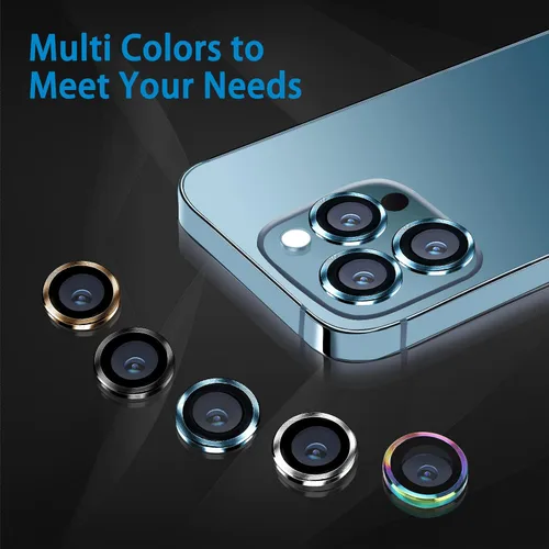 Vista 6 de Protector de lente de cámara compatible con iPhone 12 Pro Max, antiarañazos, vidrio templado 9H, protector de pantalla de cámara de metal, anillo a