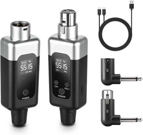 Vista 10 de Transmisor y receptor inalámbrico XLR adaptador de micrófono inalámbrico UHF para rango de 164 pies 8 horas Batería adaptador de micrófono