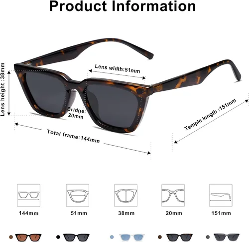 Vista 3 de SOJOS Gafas de sol polarizadas angostas cuadradas Cateye para mujer, gafas de conducción retro de moda SJ2169