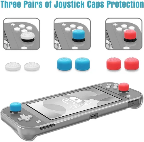 Vista 6 de HEYSTOP Switch Lite - Funda con protector de pantalla HD 8 tarjetas de juego tapas de agarre para el pulgar funda protectora para Nintendo Switch