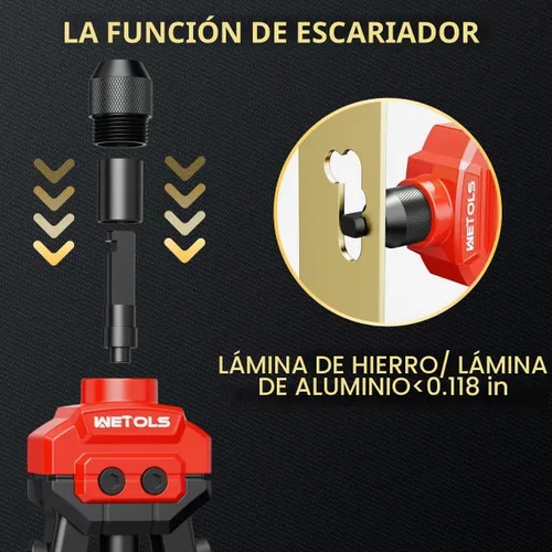 Vista 7 de WETOLS Herramienta de tuerca de remache 3 en 1, pistola de remache, juego de escariadores, kit de remachadora profesional con 5 cabezas de remache