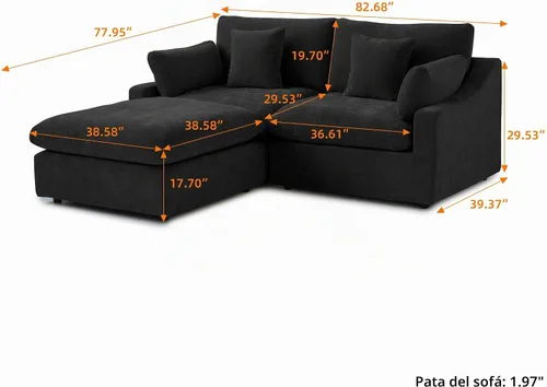 Vista 2 de Sofá seccional de 83 pulgadas para sala de estar, sofá modular relleno de plumón, sofás en forma de L con otomana, sofá convertible, fundas de sofá