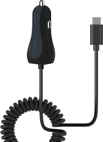 Vista 5 de Cellet Cargador de coche de doble puerto USB de 15 vatios de carga rápida con cable tipo C de 4 pies de alta potencia de 3 amperios compatible