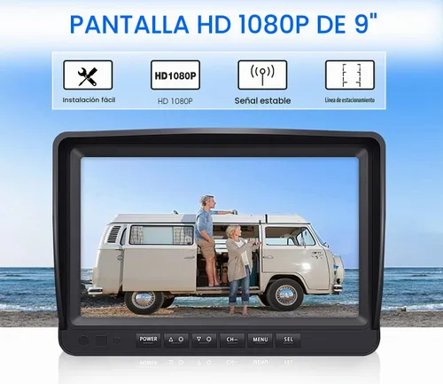 Vista 2 de Sistema de cámara de respaldo inalámbrico HD 1080P 9 pulgadas, DVR Quad Split Monitor, IP69 impermeable, cableado, cámaras de visión lateral