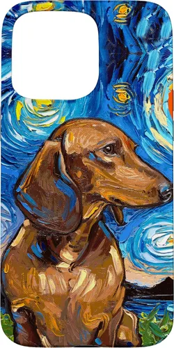Vista 31 de Aja - Carcasa para iPhone 17 de pelo corto marrón con diseño de perro de noche estrellada Doxie