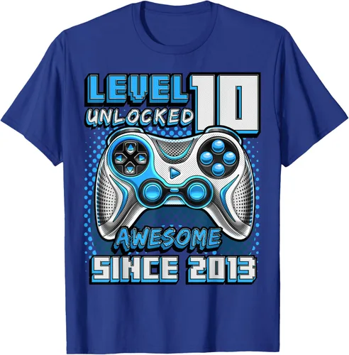 Vista 21 de Level 10 Unlocked Awesome 2013 Video Game 10th Birthday Boy T-Shirt, Negro