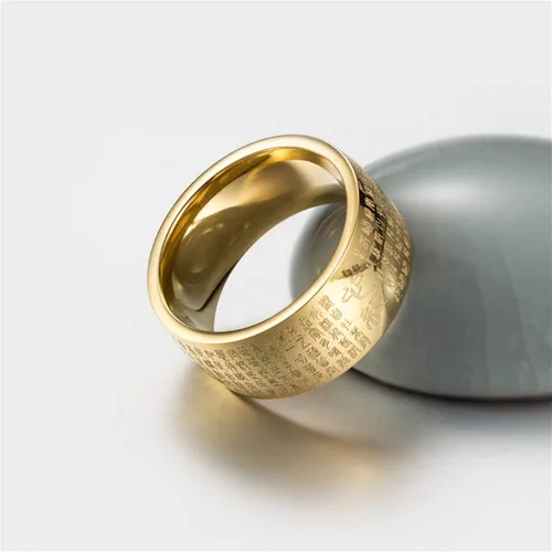 Vista 4 de Anillo budista grabado con sutra de corazón chino de acero inoxidable para hombre