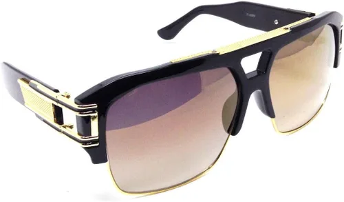 Vista 3 de Gazelle B-Boy - Gafas de sol estilo aviador retro cuadradas de metal y plástico Marco negro y dorado.