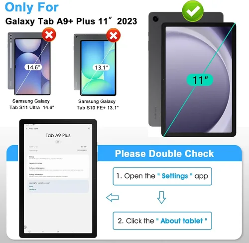 Vista 2 de Paquete de 2 protectores de pantalla para Samsung Galaxy Tab A9 Plus 2023, película templada, ultra fino, antihuellas, sensible al tacto, protector