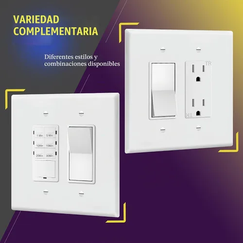 Vista 5 de ENERLITES - Cubierta decorativa de interruptor doble, placa de pared de dos salidas, 2 bandas de gran tamaño, 5.50 x 5.50 pulgadas, termoplástico