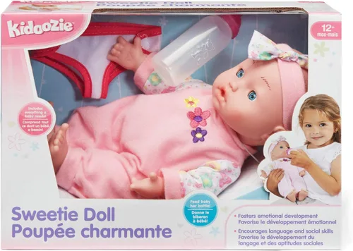 Vista 6 de Kidoozie Sweetie Doll - Muñeca de cuerpo suave de 12 pulgadas con ojos abiertos y cerrados para edades de 12 meses en adelante, perfecta