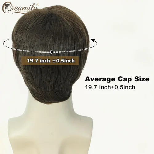 Vista 8 de Creamily Peluca marrón esponjosa en capas para hombre, peluca corta Corto - Marrón - Recto