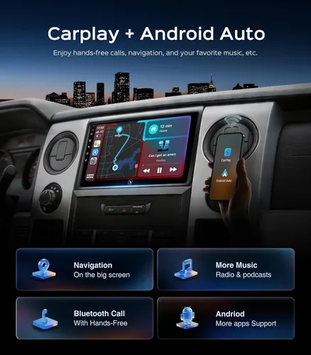 Vista 3 de 9' QLED Android Radio de coche estéreo para Ford F150 2009-2012,2013 2014 STX XL 64G CarPlay inalámbrico y Android Auto/navegación
