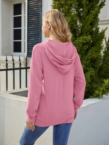 Vista 4 de Syellowafter Sudadera casual con capucha de manga larga para mujer, sudaderas de moda de ajuste holgado, túnica de invierno, camisas cómodas