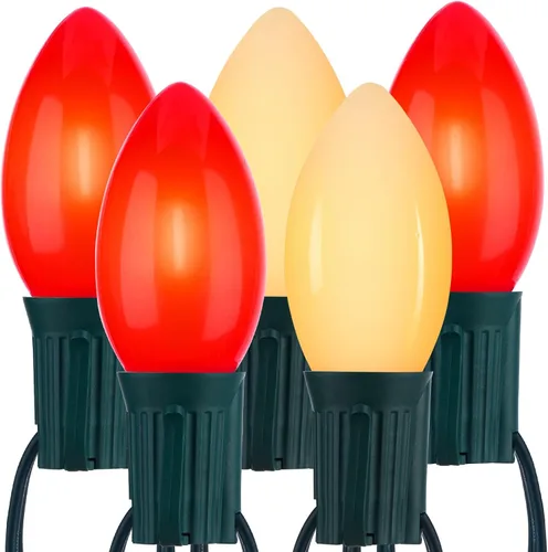 Vista 12 de Luces LED vintage C9 de Navidad para exteriores, 50 pies C9 con 50 bombillas C9 inastillables, impermeables, conectables, comerciales