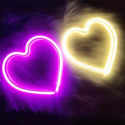 Vista 14 de 2 letreros de neón de corazón de San Valentín, funciona con pilas, luces LED de neón rosa, decoración de pared para dormitorio, cocina, puerta, 2rosa