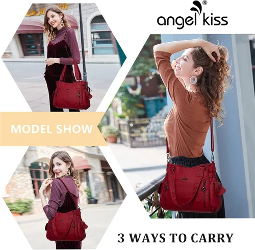 Vista 6 de Bolsos de mano para mujer, con asa superior, espaciosos, informales, de poliuretano, para el hombro, para mujer