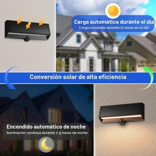 Vista 4 de FUDESY Luz solar de pared con sensor de movimiento para exteriores, 3 modos Lámpara de porche exterior impermeable, 3000 K, blanco cálido, 800