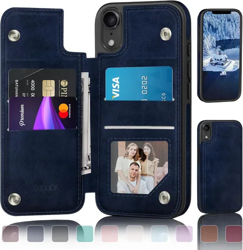 Vista 14 de DJDUCK Funda diseñada para iPhone XR con tarjetero y cierre magnético, protección de piel con bloqueo RFID, a prueba de golpes, para mujeres