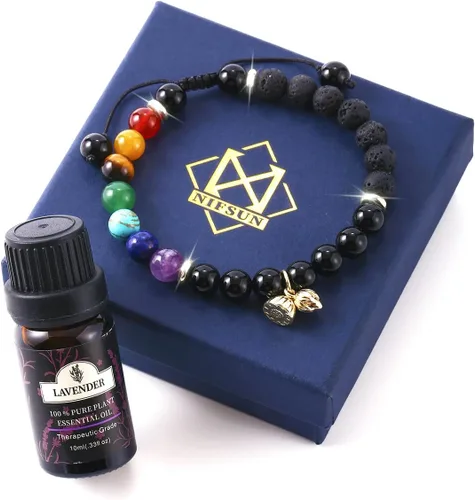 Vista 18 de 7 Chakra Bracelet Real Crystal Stone Beads Essential Oil Set Yoga Meditation Protection Lava Rock Jewelry Gifts for Women Men