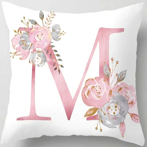 Vista 22 de Fundas de almohada rosa, lindas fundas de almohada decorativas con alfabeto, fundas de cojín cuadradas, protectores de almohada con letras