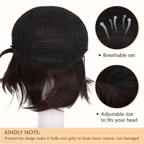Vista 6 de Peluca de pelo completo unisex suave abultada lisa para cosplay, disfraz de anime, Café Oscuro