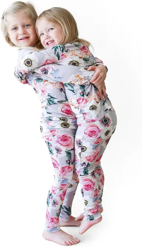 Vista 56 de Posh Peanut Pijamas para niñas, suaves, de viscosa de bambú para niños, pijamas a juego de manga larga para niñas
