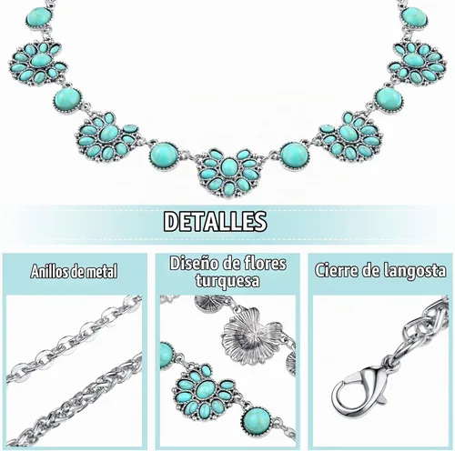 Vista 2 de Bonuci Collar con colgante de turquesa, collar largo para mujer, joyería occidental plateada, joyería boho con hebilla para mujer Verde