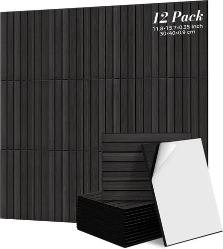 Vista 12 de TO-TH Paquete de 12 paneles acústicos de pared de 11.8 × 15.7 × 0.35 pulgadas, panel a prueba de sonido, color negro Self-Adhesive, Reduce Echo &