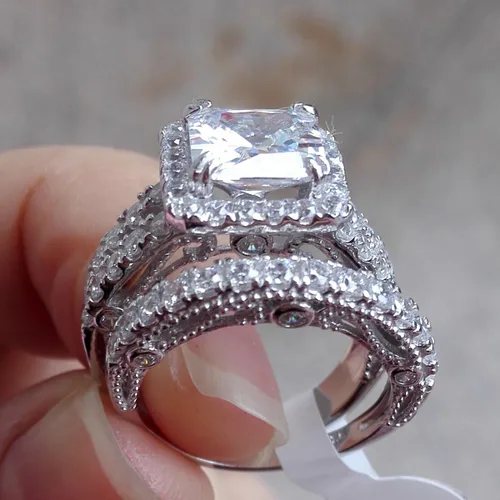 Vista 3 de Wuziwen Anillo de compromiso de 4 quilates para mujer, plata de ley, circonita cúbica, anillo de boda