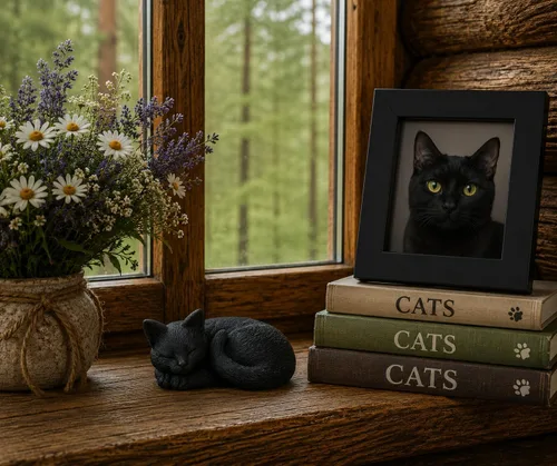 Vista 3 de JFSM INC. Mini figura pintada a mano con gato negro dormido de 3 pulgadas