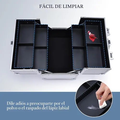Vista 7 de FRENESSA Estuche de Tren para Maquillaje, Caja Organizadora de Cosméticos Portátil con Candado, Estuche de Viaje para Maquillaje con 4 Bandejas