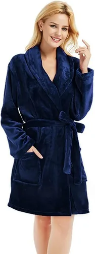 Vista 16 de U2SKIIN - Bata de felpa para mujer, batas cortas y acogedoras de felpa suave para mujer con cuello de chal, bata de spa cálida A-Negro