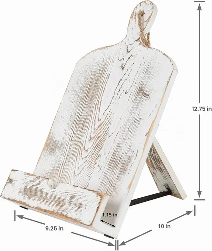 Vista 5 de MyGift Soporte para libro de recetas, soporte de libro de cocina estilo tabla de cortar de madera encalada, soportes de libro de madera para blanco