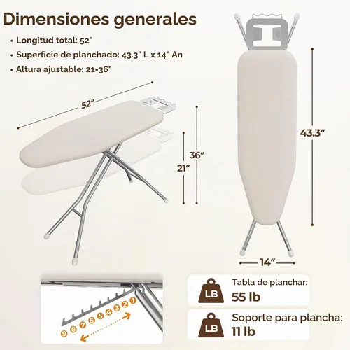 Vista 3 de Yaheetech Tabla de planchar de 43 x 14 pulgadas con soporte de hierro