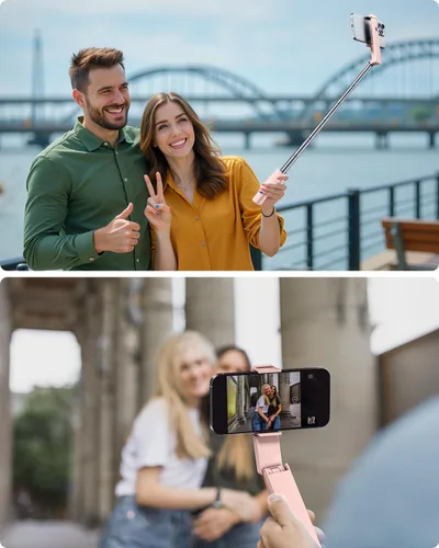 Vista 2 de Viozon Palo Selfie Portátil, Tubo Extensible Ligero de Acero Inoxidable, Palo Selfie Compacto Todo en Uno con Control Remoto Inalámbrico Compatible