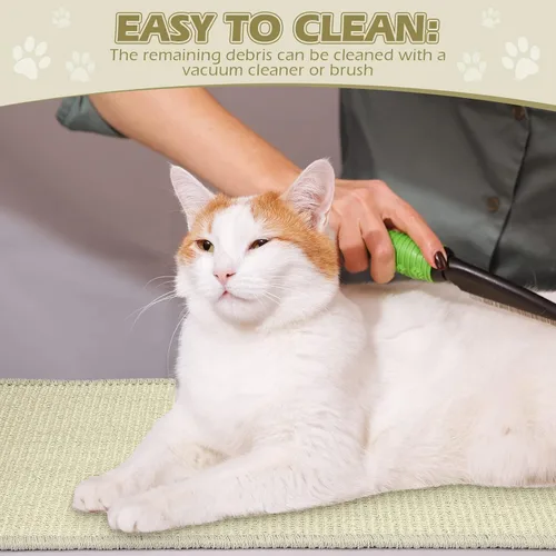 Vista 6 de Riakrum Almohadilla para arañazos para gatos, paquete de 2 alfombrillas de sisal de 32 x 16 pulgadas, almohadilla de tela natural para gatos, Beige