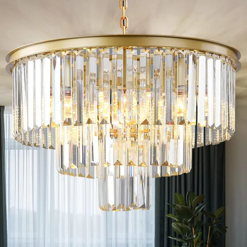 Vista 16 de Candelabro rectangular dorado de 40 pulgadas, 10 luces, iluminación colgante de cristal de lujo para comedor, isla de cocina y bar, altura