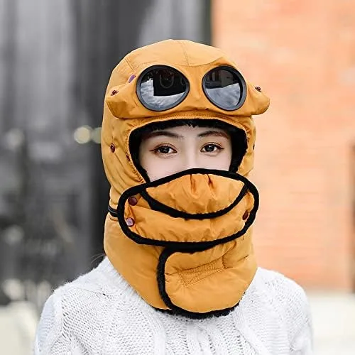 Vista 9 de Winter Thermal Trapper Hat with Glasses Winter Cycling Windproof Ski Mask Cap