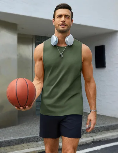 Vista 3 de MAGCOMSEN Camiseta sin mangas para hombre, para entrenamiento, gimnasio, absorbe la humedad, transpirable, camiseta casual de verano
