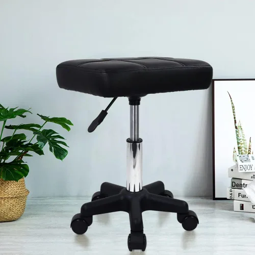Vista 2 de FURWOO Taburete giratorio rectangular con ruedas, altura ajustable, silla giratoria para spa, salón de masaje, color negro