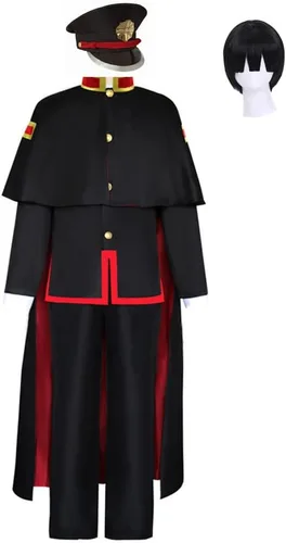Vista 8 de Okazaki Disfraz de cosplay de Hanako Kun, conjunto completo de uniforme escolar, conjunto completo de Halloween con sombrero Hanako(con capa)